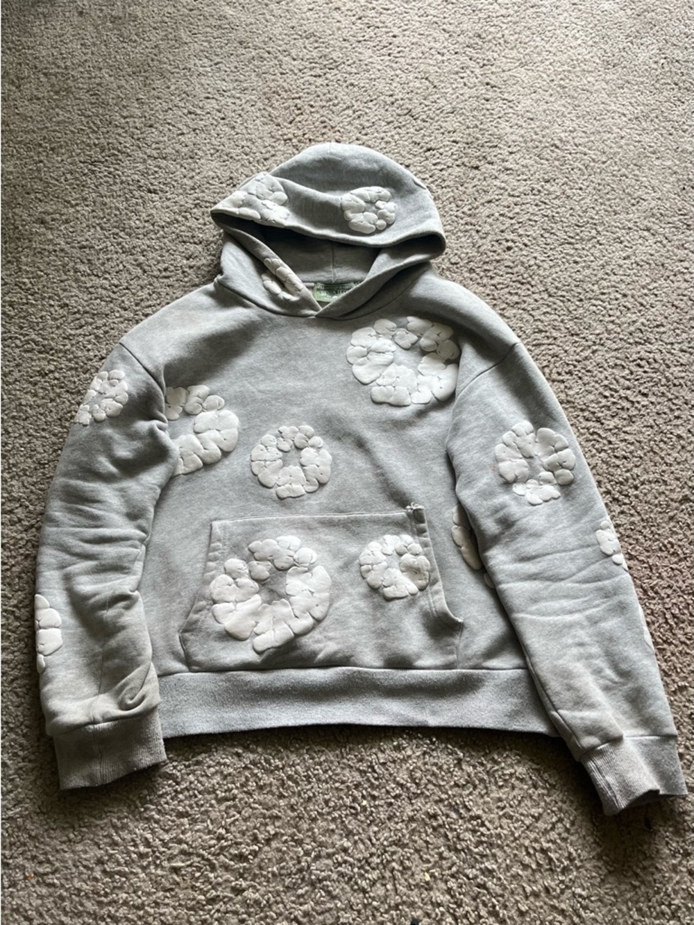 Men’s Light Gray Hooded Sweatshirt with White Floral Appliqués